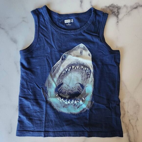 Crazy 8 boys 5t great white shark navy blue tank top casual summer top - Picture 1 of 4